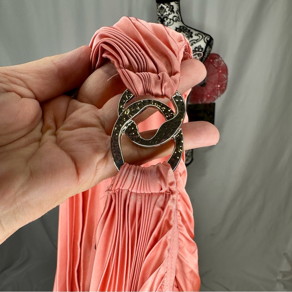 NW/OT White House Black Market One-Shoulder Pleated Midi Dress Peach Dahlia - Picture 7 of 11